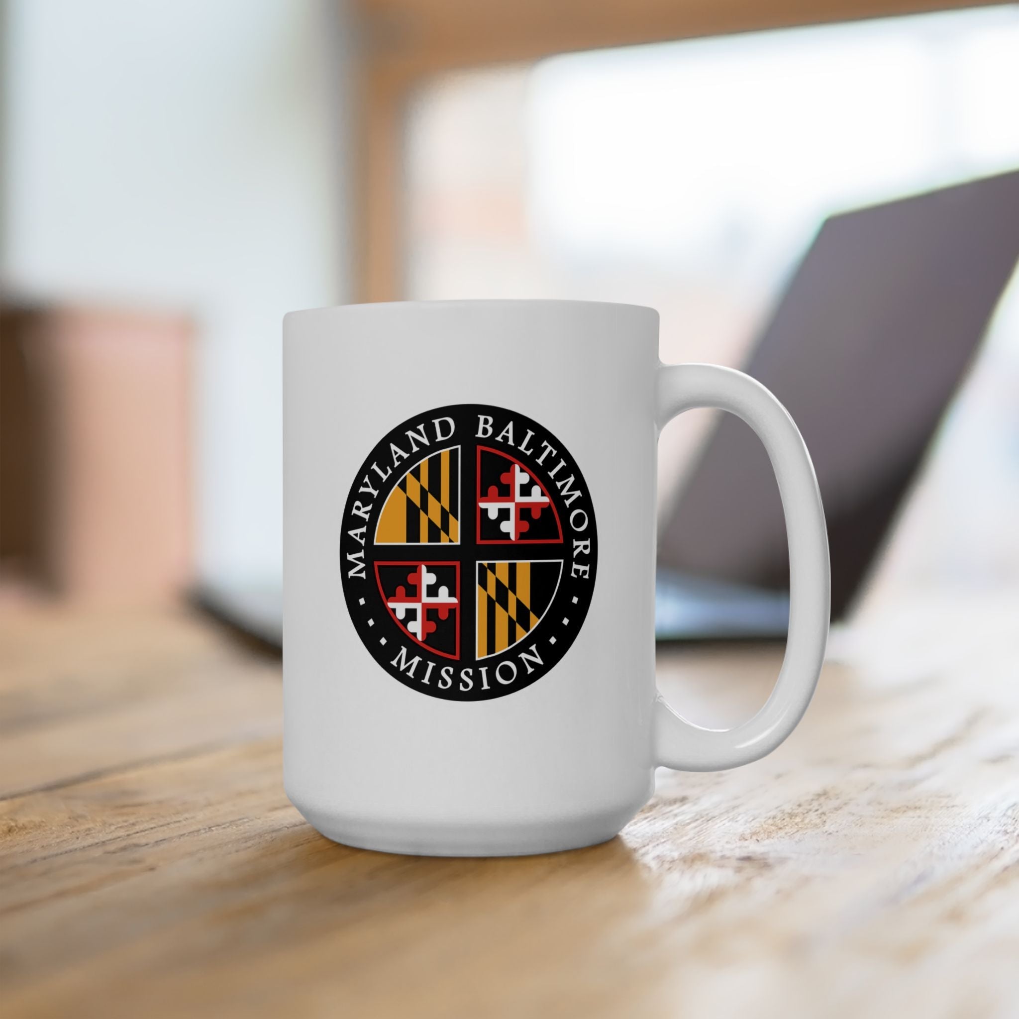 Maryland Baltimore Mission State Flag Logo Ceramic Mug White Name - Latter-Day Saint LDS Missionary Gift - Book of Mormon