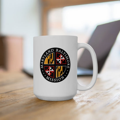 Maryland Baltimore Mission State Flag Logo Ceramic Mug White Name - Latter-Day Saint LDS Missionary Gift - Book of Mormon