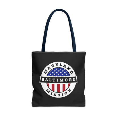 Maryland Baltimore Mission USA Flag Logo Tote Bag Black - Latter-Day Saint LDS Missionary Gift - Book of Mormon