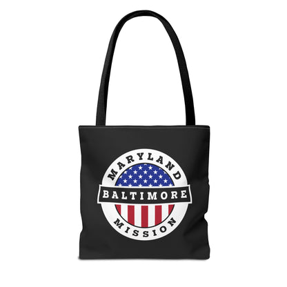 Maryland Baltimore Mission USA Flag Logo Tote Bag Black - Latter-Day Saint LDS Missionary Gift - Book of Mormon