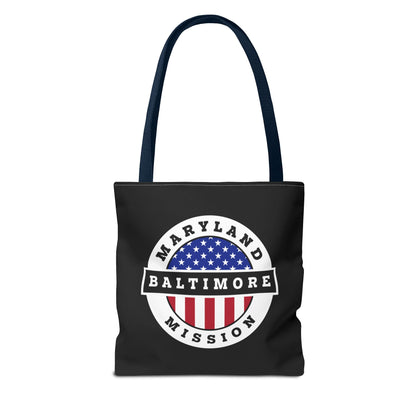 Maryland Baltimore Mission USA Flag Logo Tote Bag Black - Latter-Day Saint LDS Missionary Gift - Book of Mormon