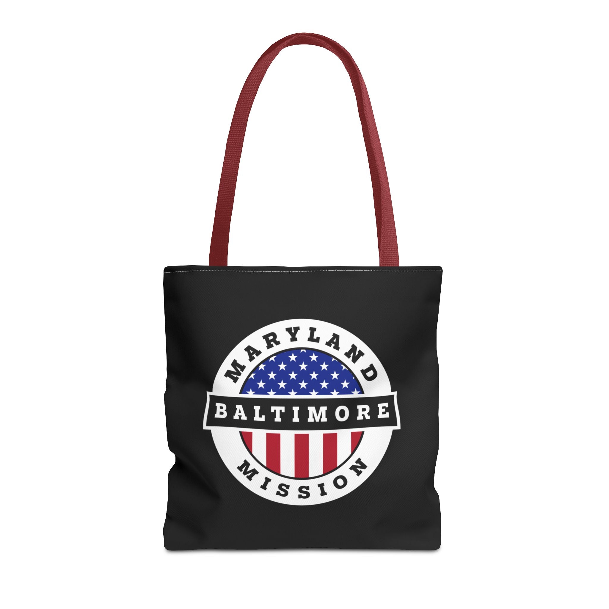 Maryland Baltimore Mission USA Flag Logo Tote Bag Black - Latter-Day Saint LDS Missionary Gift - Book of Mormon