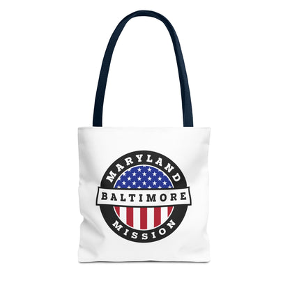 Maryland Baltimore Mission USA Flag Logo Tote Bag White - Latter-Day Saint LDS Missionary Gift - Book of Mormon