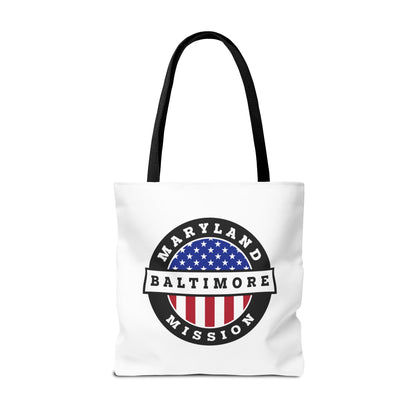 Maryland Baltimore Mission USA Flag Logo Tote Bag White - Latter-Day Saint LDS Missionary Gift - Book of Mormon