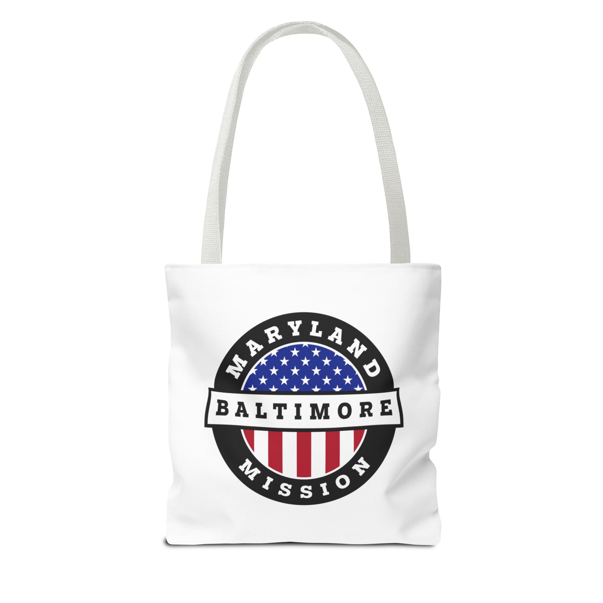 Maryland Baltimore Mission USA Flag Logo Tote Bag White - Latter-Day Saint LDS Missionary Gift - Book of Mormon