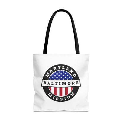 Maryland Baltimore Mission USA Flag Logo Tote Bag White - Latter-Day Saint LDS Missionary Gift - Book of Mormon