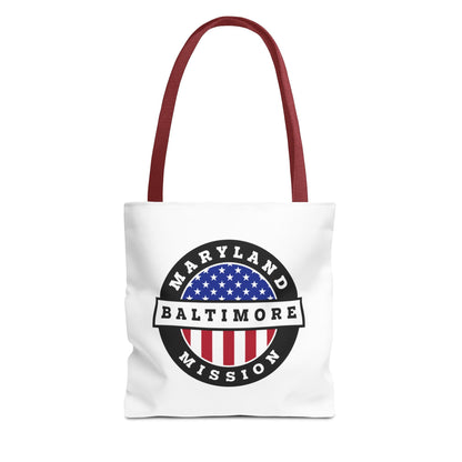 Maryland Baltimore Mission USA Flag Logo Tote Bag White - Latter-Day Saint LDS Missionary Gift - Book of Mormon