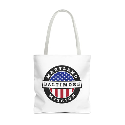 Maryland Baltimore Mission USA Flag Logo Tote Bag White - Latter-Day Saint LDS Missionary Gift - Book of Mormon