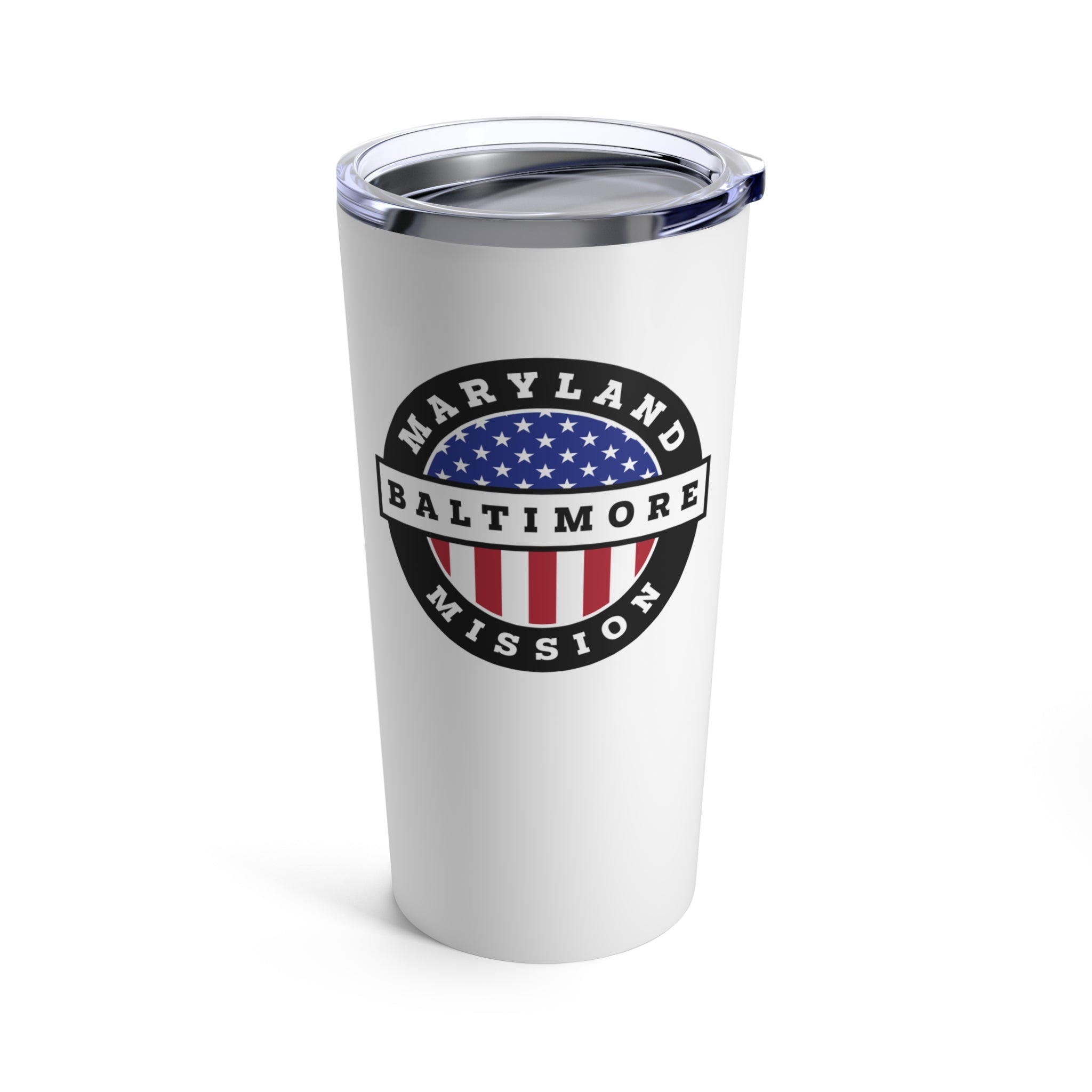 Maryland Baltimore Mission USA Flag Logo Tumbler 20oz White - Latter-Day Saint LDS Missionary Gift - Book of Mormon