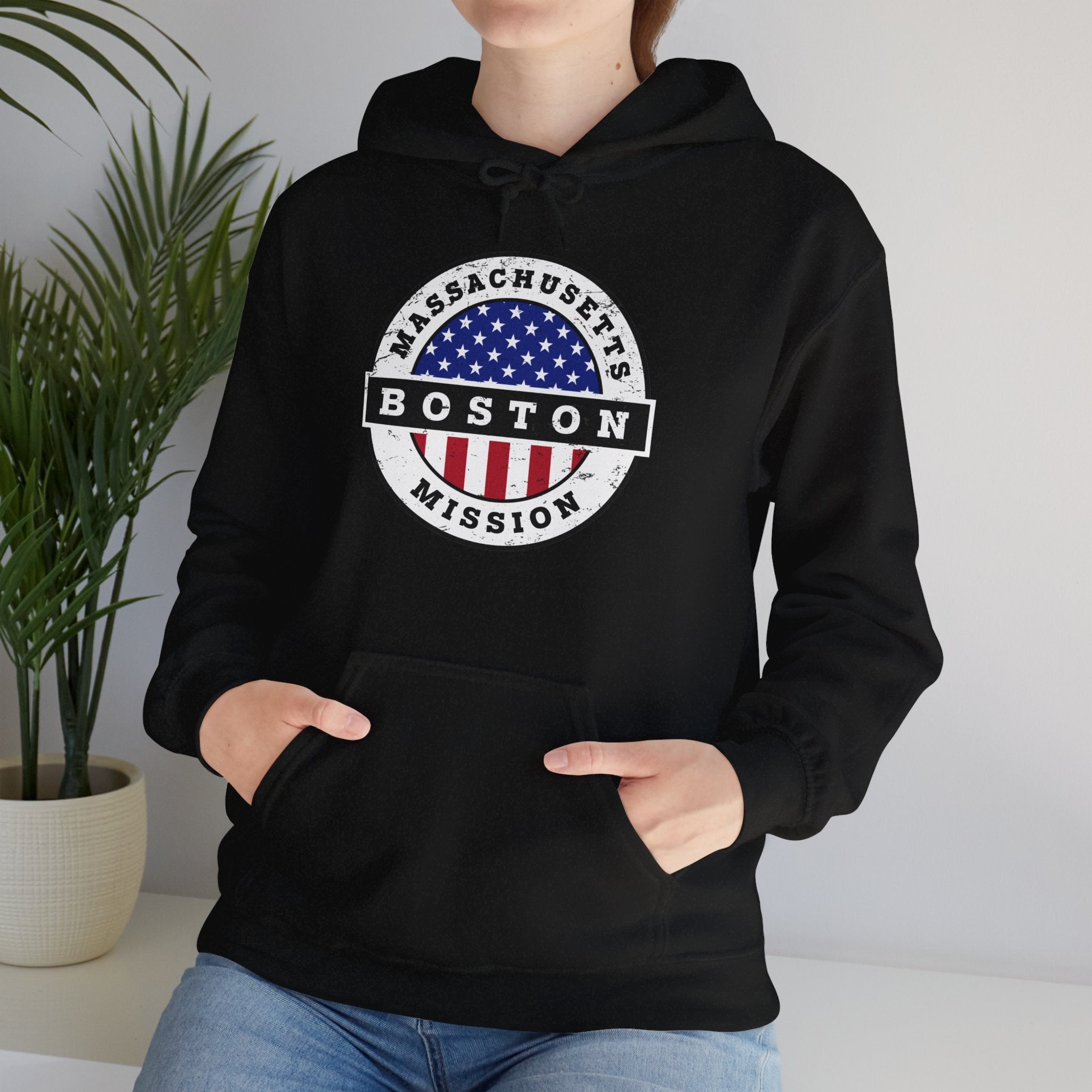 Massachusetts Boston Mission Circular USA Flag Hoodie - Latter-Day Saint LDS Missionary Gift - Book of Mormon