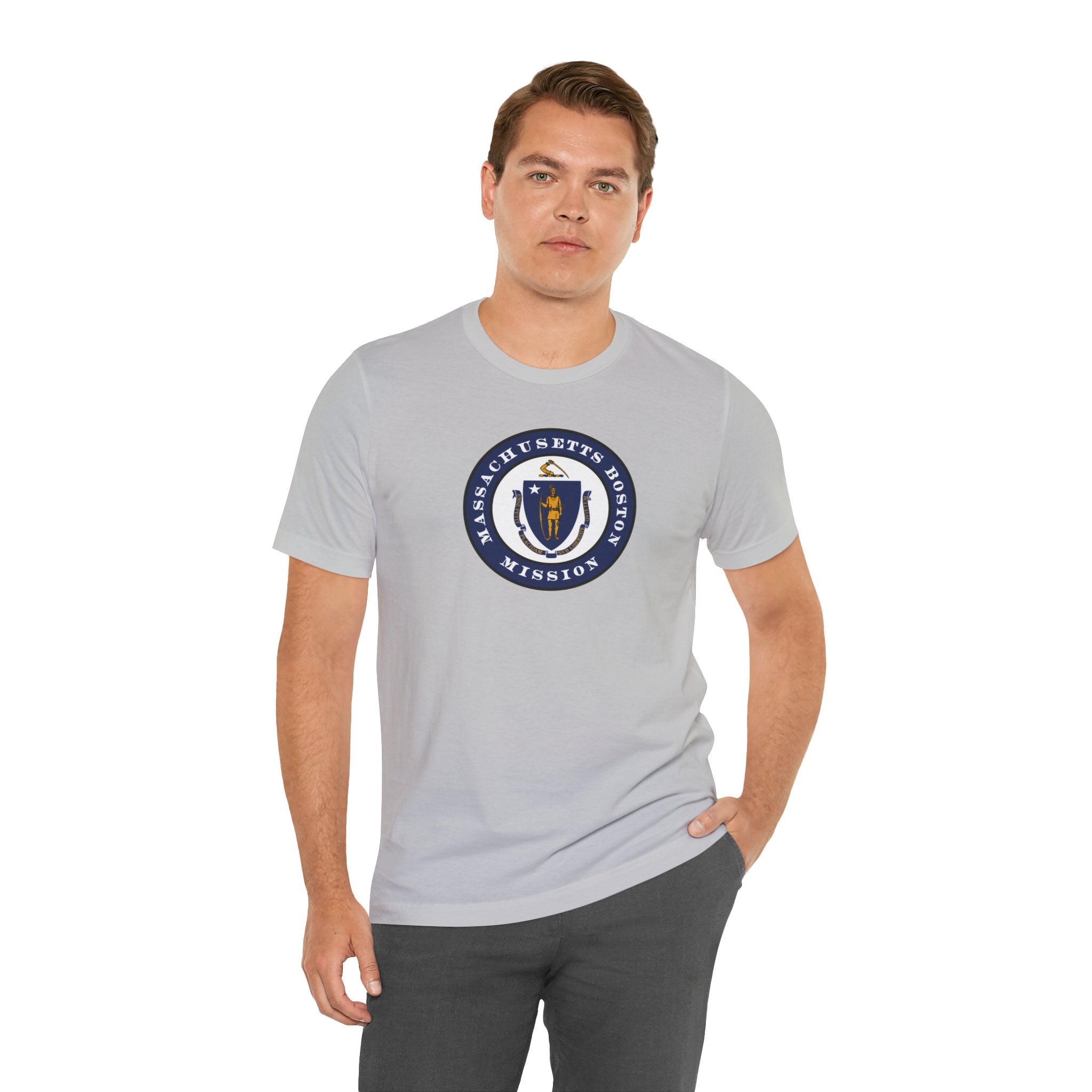 Massachusetts Boston Mission State Flag Logo (Black Border) T-shirt - Latter-Day Saint LDS Missionary Gift - Book of Mormon