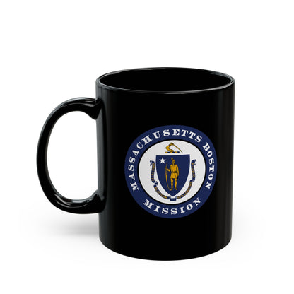 Massachusetts Boston Mission State Flag Logo Ceramic Mug Black Name - Latter-Day Saint LDS Missionary Gift - Book of Mormon