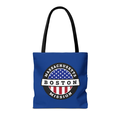 Massachusetts Boston Mission USA Flag Logo Tote Bag Blue - Latter-Day Saint LDS Missionary Gift - Book of Mormon