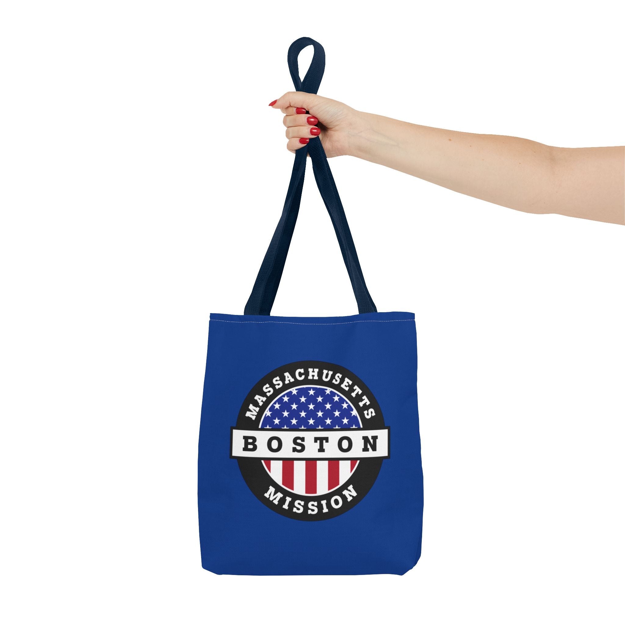 Massachusetts Boston Mission USA Flag Logo Tote Bag Blue - Latter-Day Saint LDS Missionary Gift - Book of Mormon