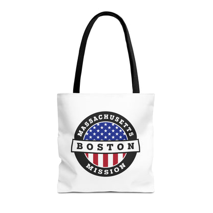 Massachusetts Boston Mission USA Flag Logo Tote Bag White - Latter-Day Saint LDS Missionary Gift - Book of Mormon