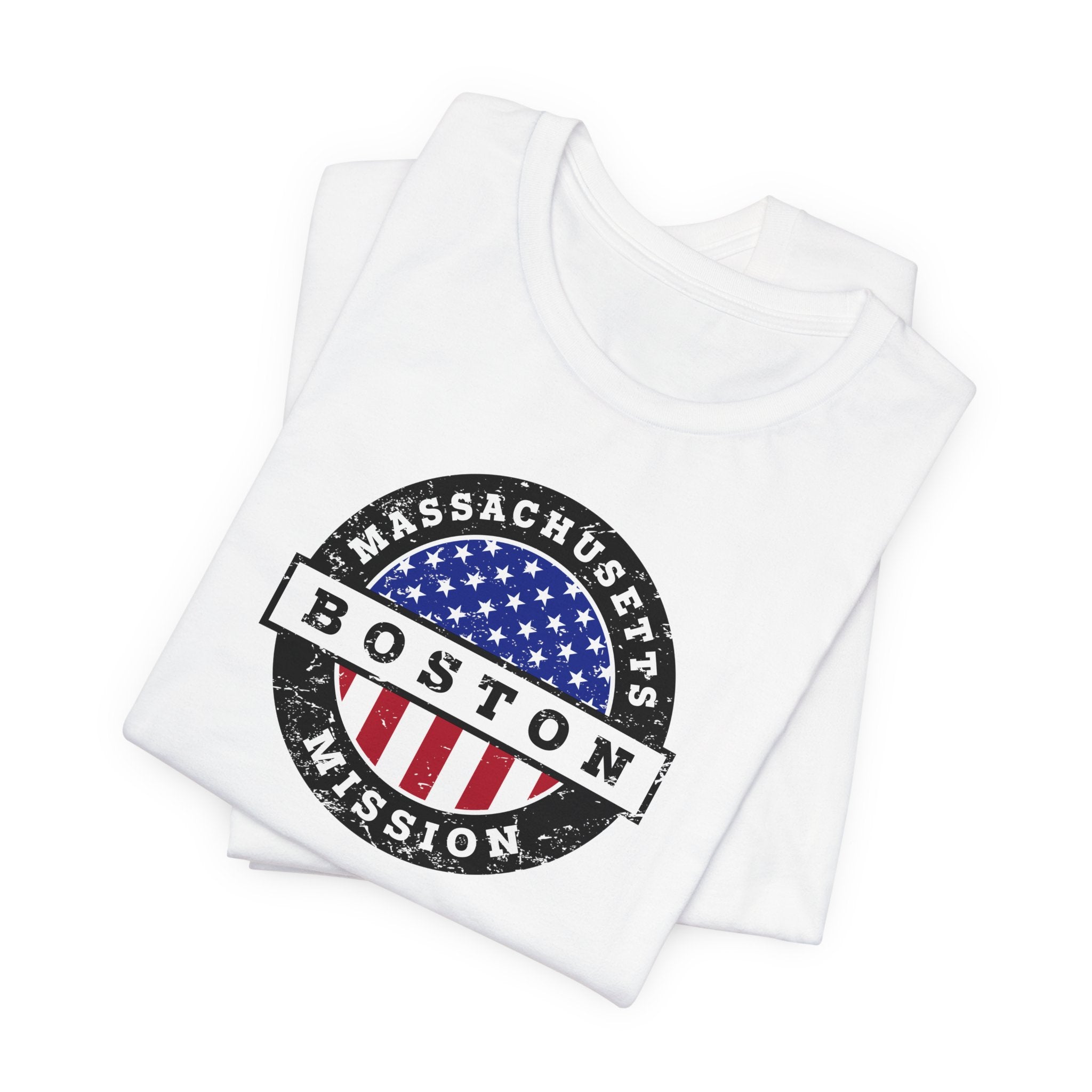 Massachusetts Boston Mission Vintage Circular USA Flag T-Shirt - Latter-Day Saint LDS Missionary Gift - Book of Mormon
