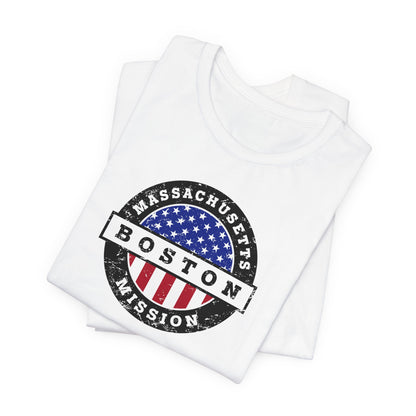 Massachusetts Boston Mission Vintage Circular USA Flag T-Shirt - Latter-Day Saint LDS Missionary Gift - Book of Mormon