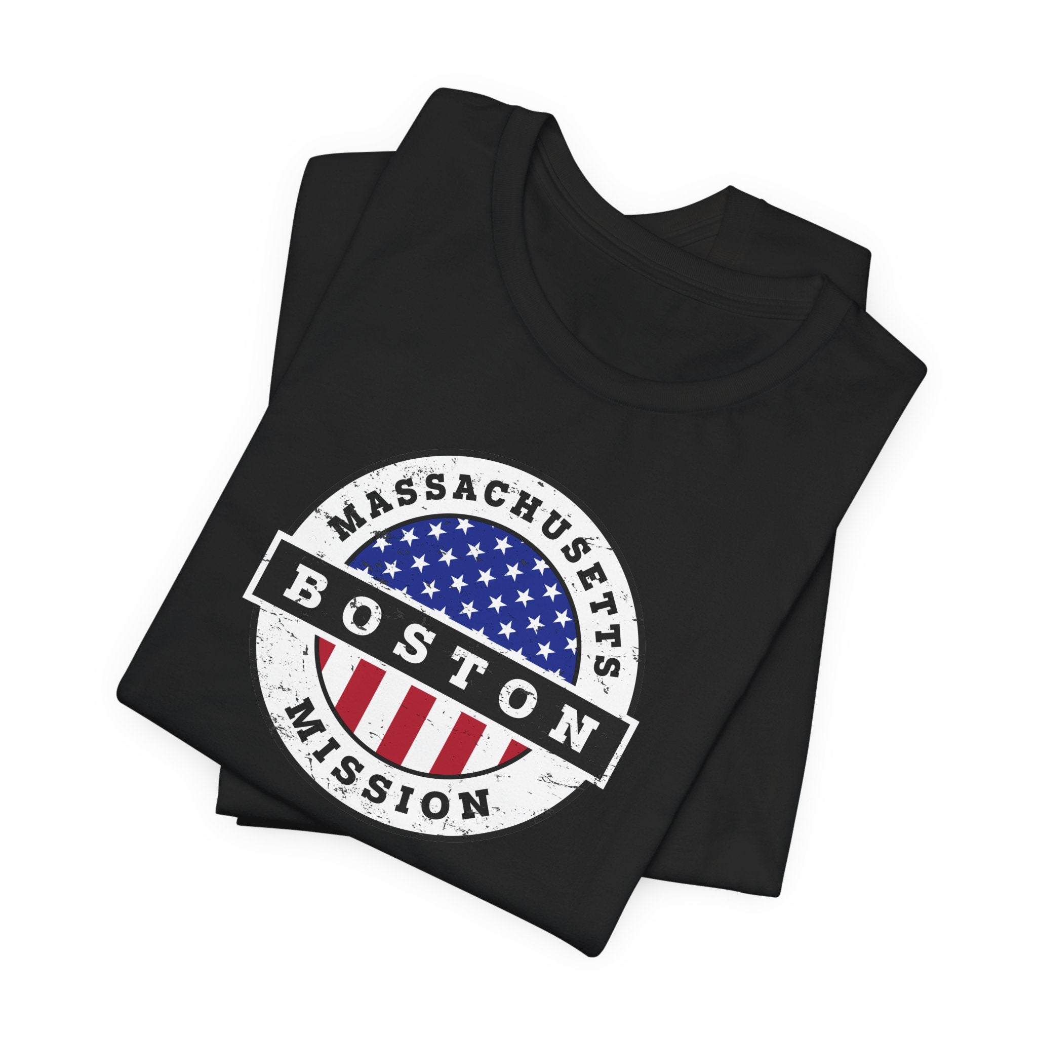 Massachusetts Boston Mission Vintage Circular USA Flag T-Shirt - Latter-Day Saint LDS Missionary Gift - Book of Mormon