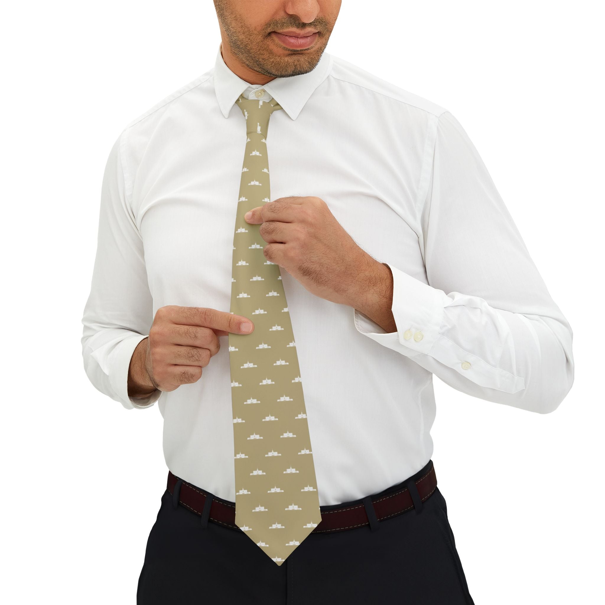 Mexico City Mexico Temple Patterned Neck Tie for Elders (Sand)