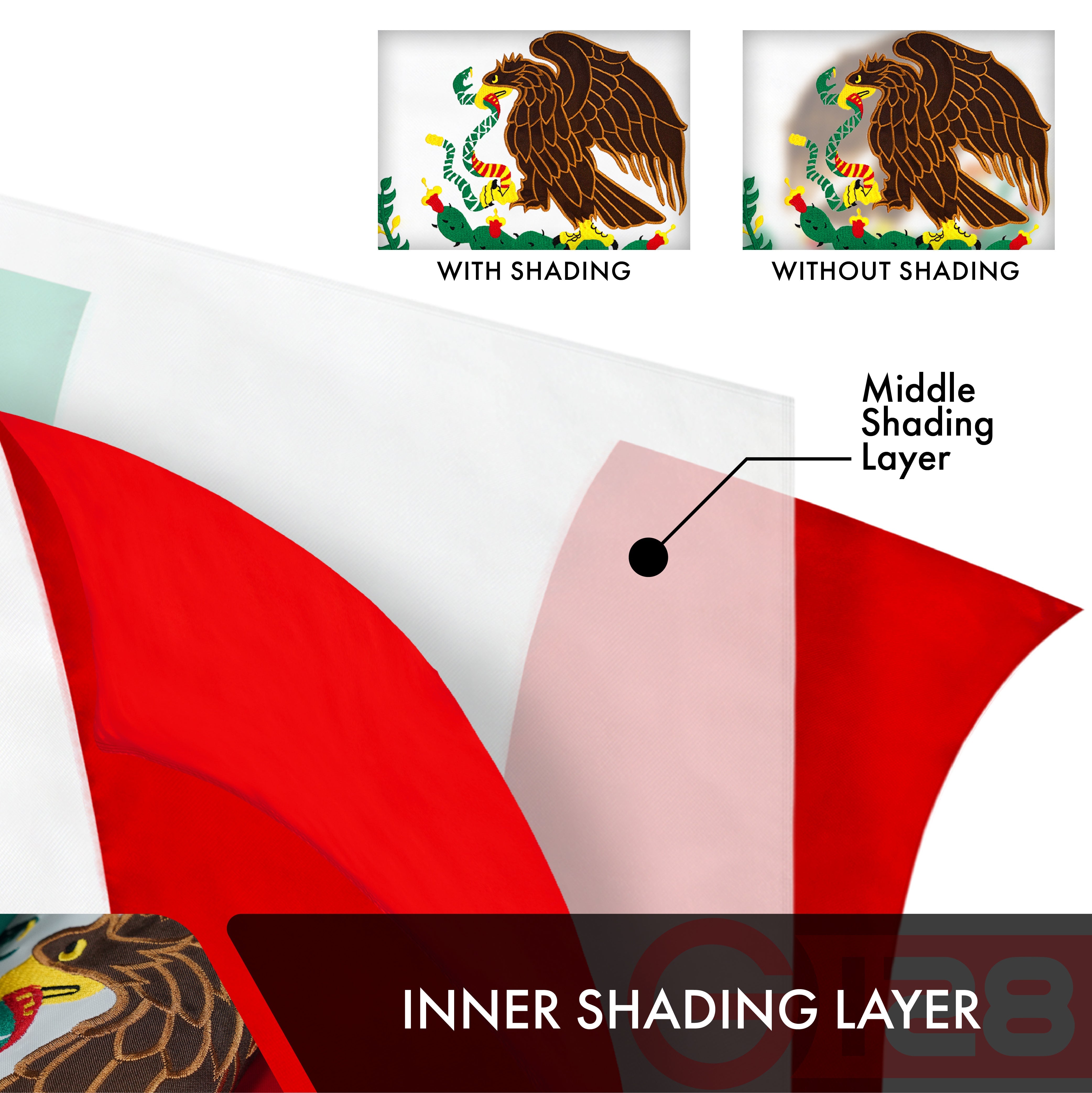 G128 Mexico (Mexican) Flag | 2x3 feet | Double Sided Embroidered 210D