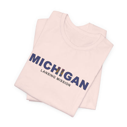 Michigan Lansing Mission Flag Title T-shirt - Latter-Day Saint LDS Missionary Gift - Book of Mormon