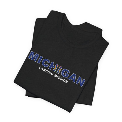 Michigan Lansing Mission Flag Title T-shirt - Latter-Day Saint LDS Missionary Gift - Book of Mormon