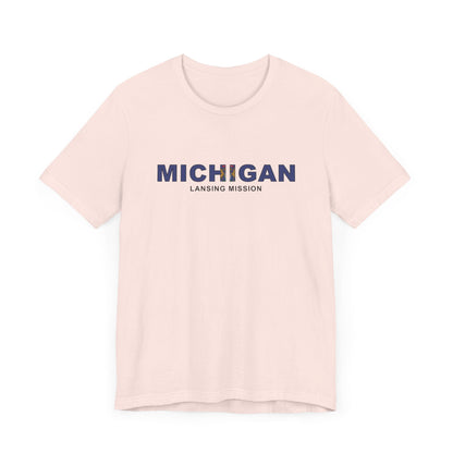 Michigan Lansing Mission Flag Title T-shirt - Latter-Day Saint LDS Missionary Gift - Book of Mormon