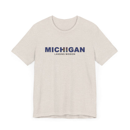 Michigan Lansing Mission Flag Title T-shirt - Latter-Day Saint LDS Missionary Gift - Book of Mormon