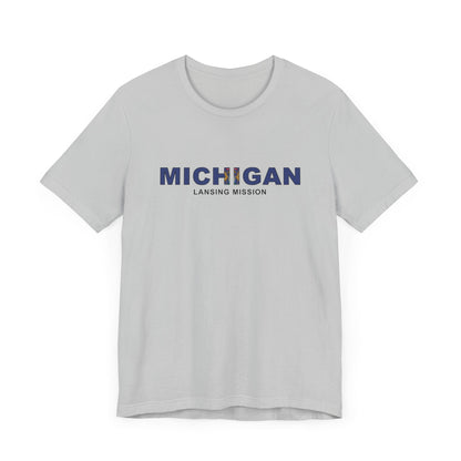 Michigan Lansing Mission Flag Title T-shirt - Latter-Day Saint LDS Missionary Gift - Book of Mormon