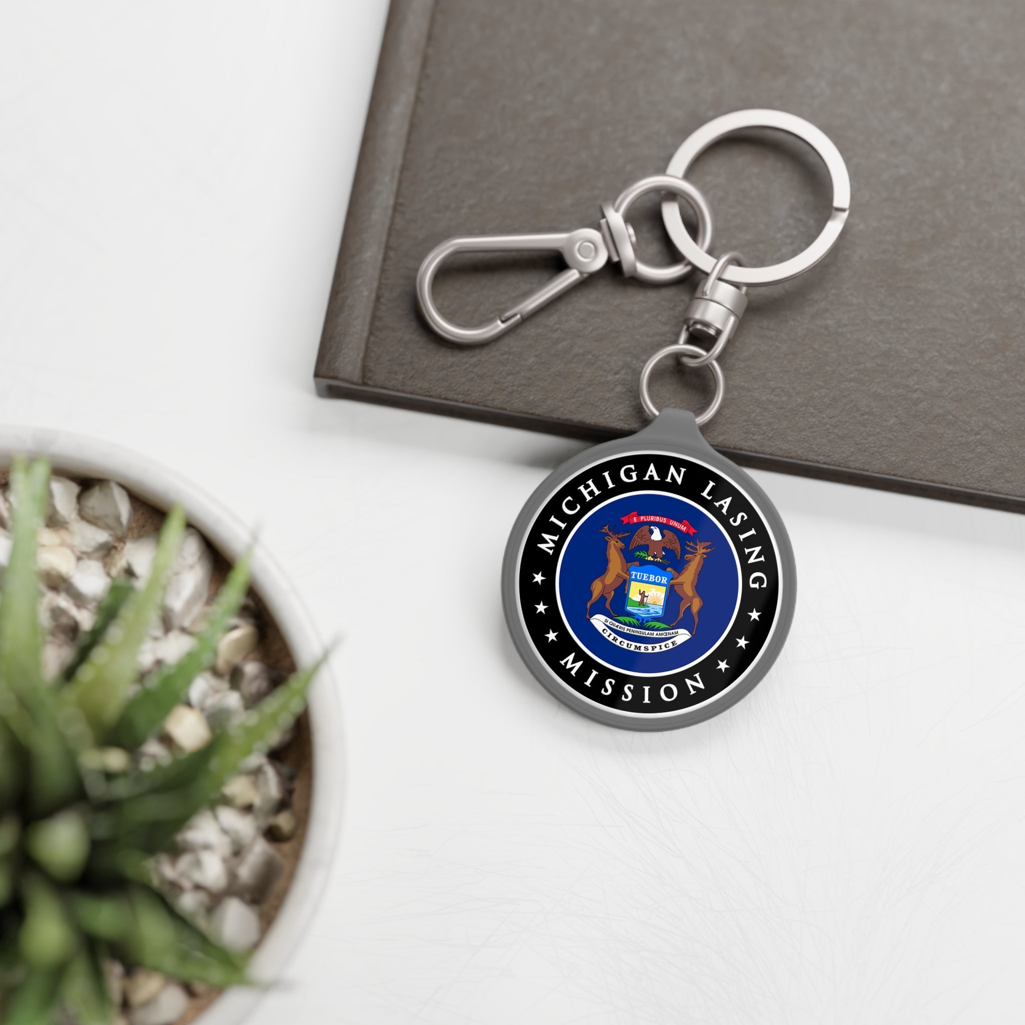 Michigan Lansing Mission State Flag Logo Key Tag - Latter-Day Saint LDS Missionary Gift - Book of Mormon