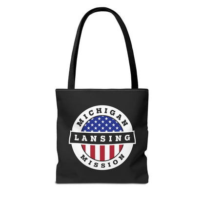 Michigan Lansing Mission USA Flag Logo Tote Bag Black - Latter-Day Saint LDS Missionary Gift - Book of Mormon