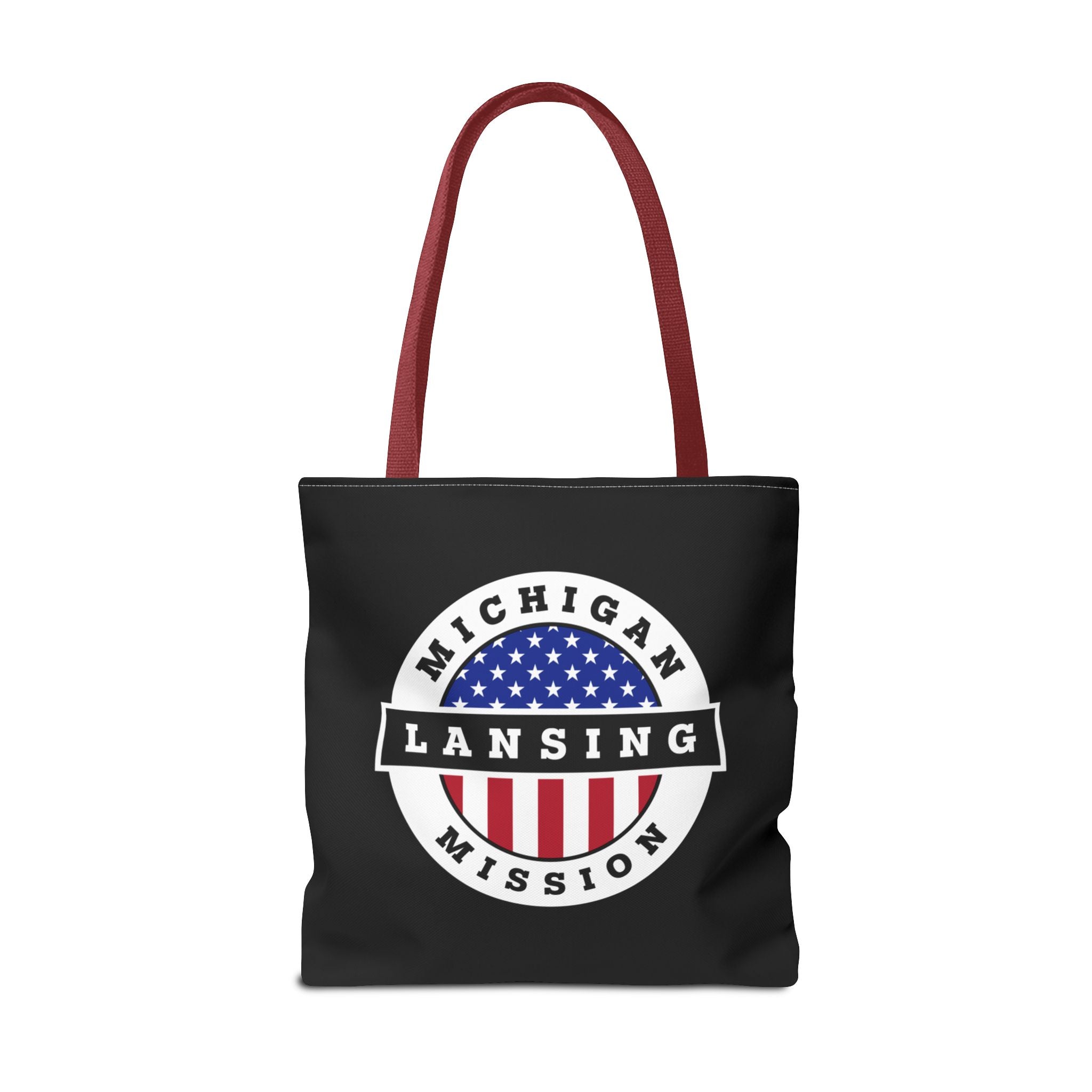 Michigan Lansing Mission USA Flag Logo Tote Bag Black - Latter-Day Saint LDS Missionary Gift - Book of Mormon