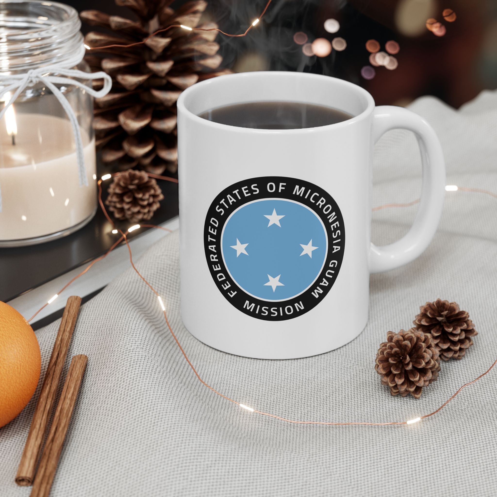 Micronesia Guam Mission Circular Flag White Ceramic Mug - Latter-Day Saint LDS Missionary Gift - Book of Mormon