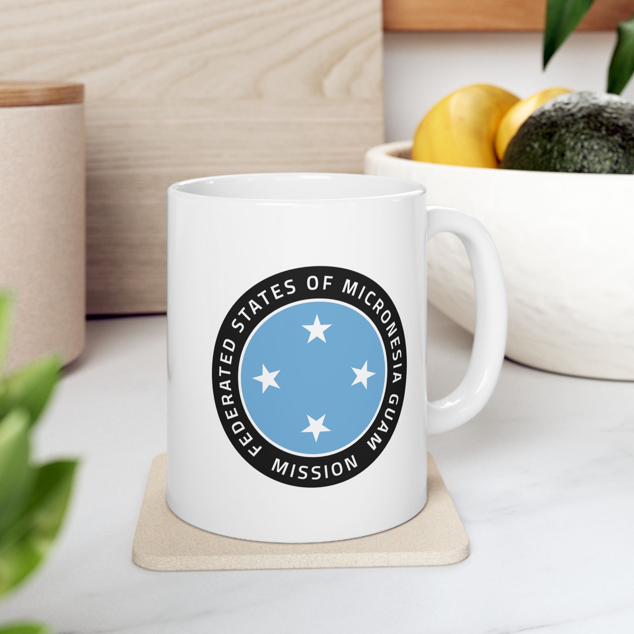 Micronesia Guam Mission Circular Flag White Ceramic Mug - Latter-Day Saint LDS Missionary Gift - Book of Mormon