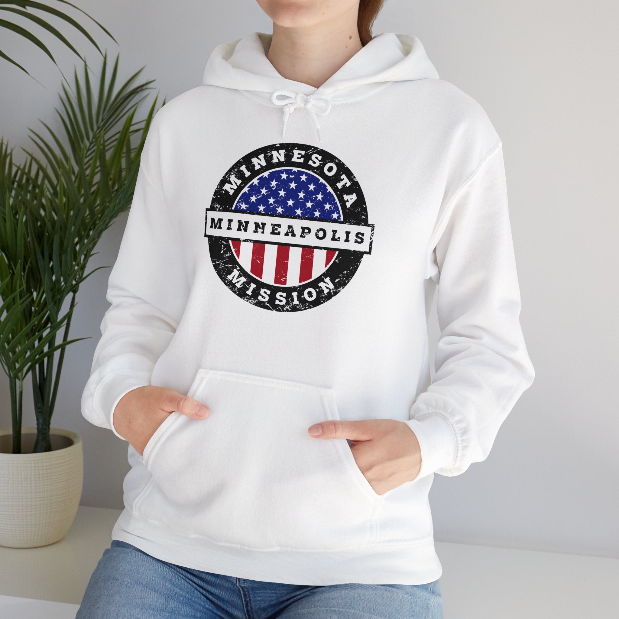 Minnesota Minneapolis Mission Circular USA Flag Hoodie - Latter-Day Saint LDS Missionary Gift - Book of Mormon