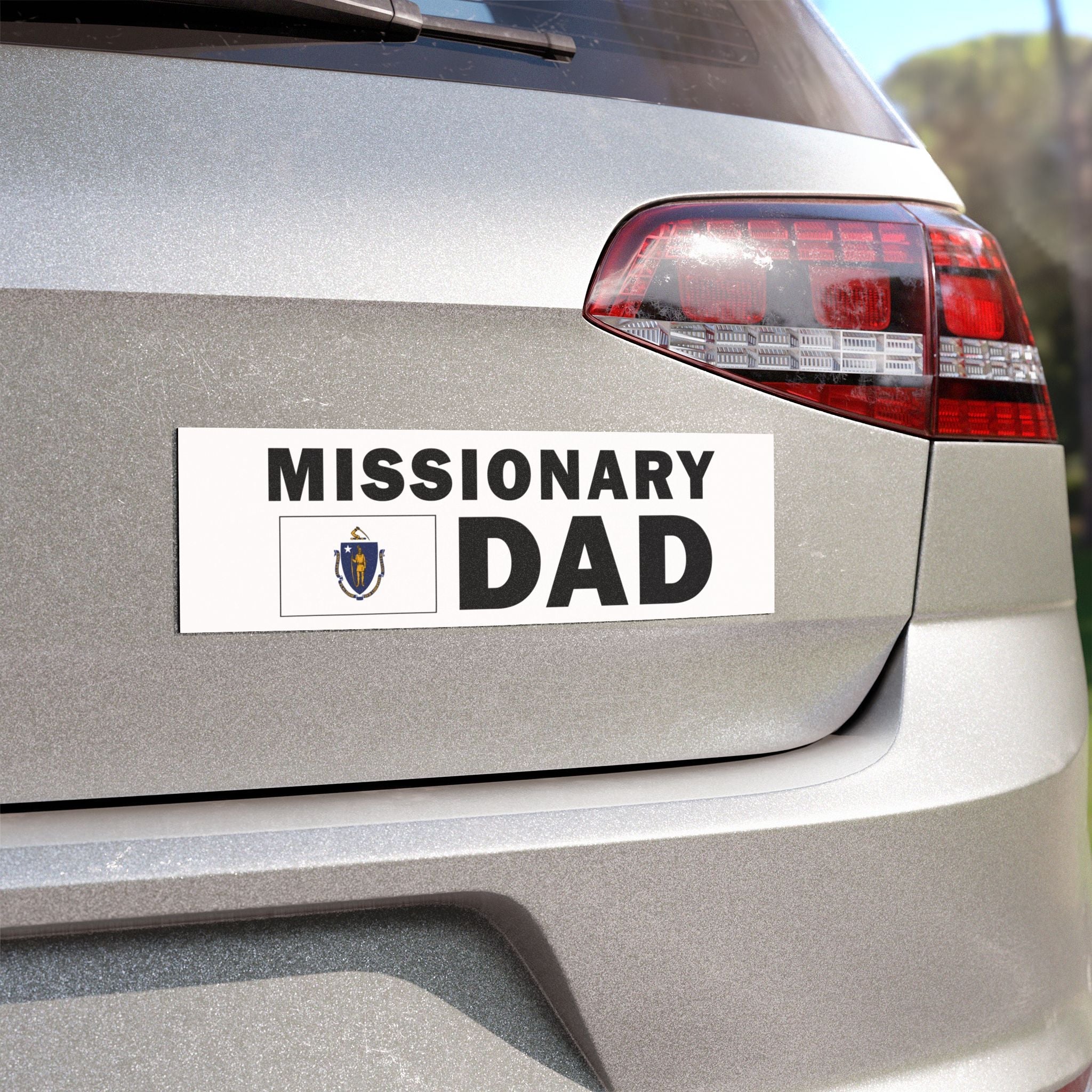 Missionary DAD Flag of Massachusetts Magnetic Bumper Sticker - Latter-Day Saint LDS Missionary Gift - Book of Mormon