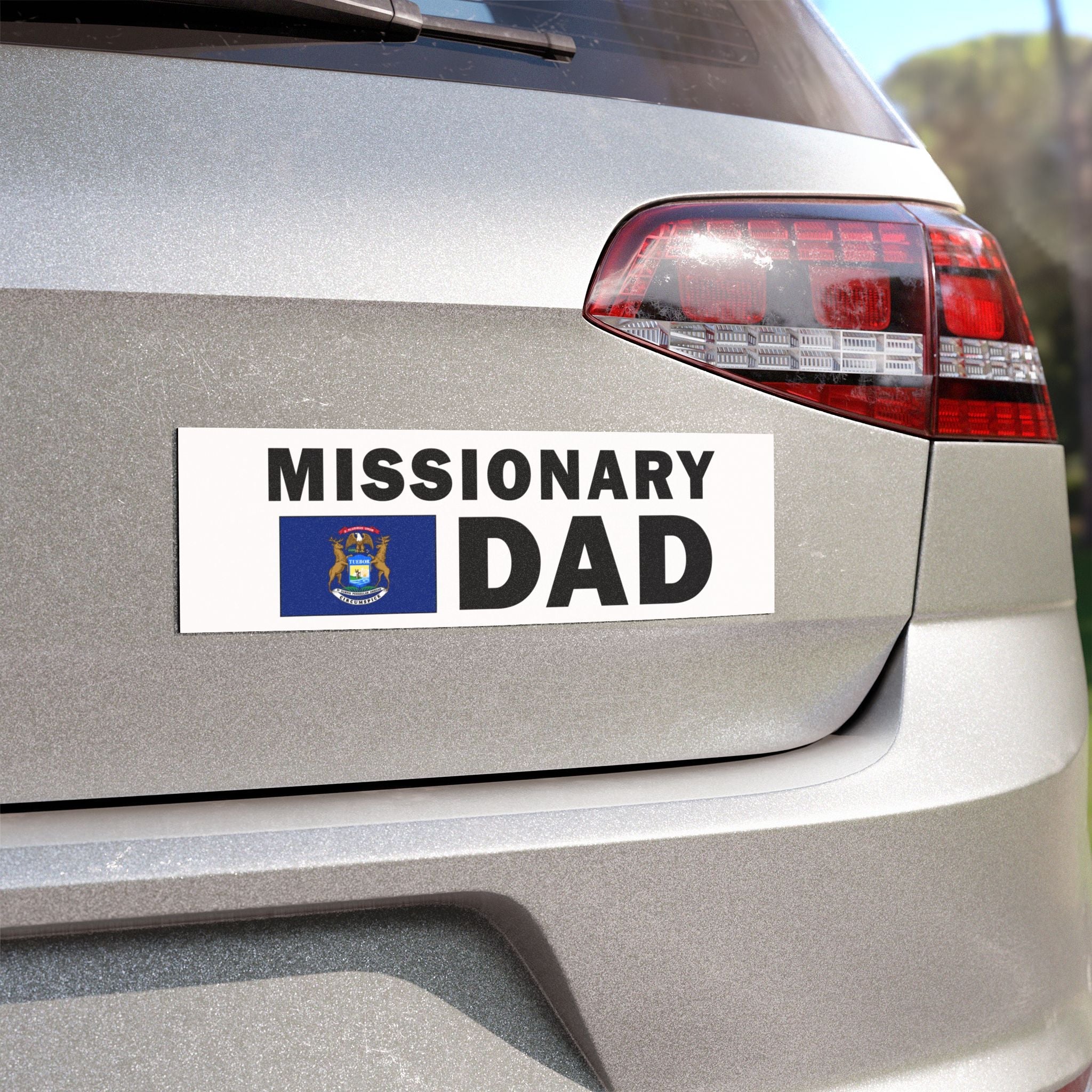 Missionary DAD Flag of Michigan Magnetic Bumper Sticker - Latter-Day Saint LDS Missionary Gift - Book of Mormon