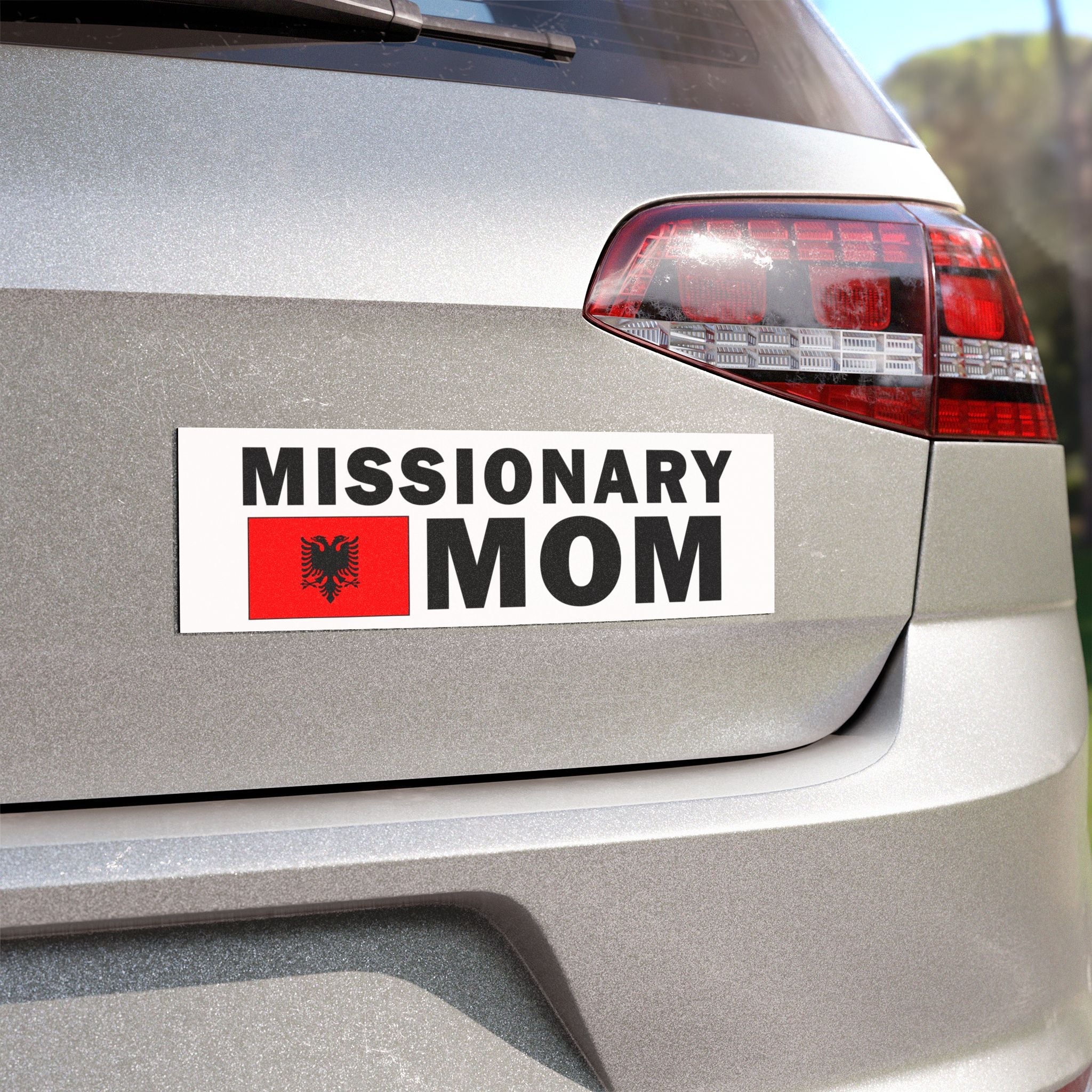 Missionary MOM Flag of Albania Magnetic Bumper Sticker - Latter-Day Saint LDS Missionary Gift - Book of Mormon