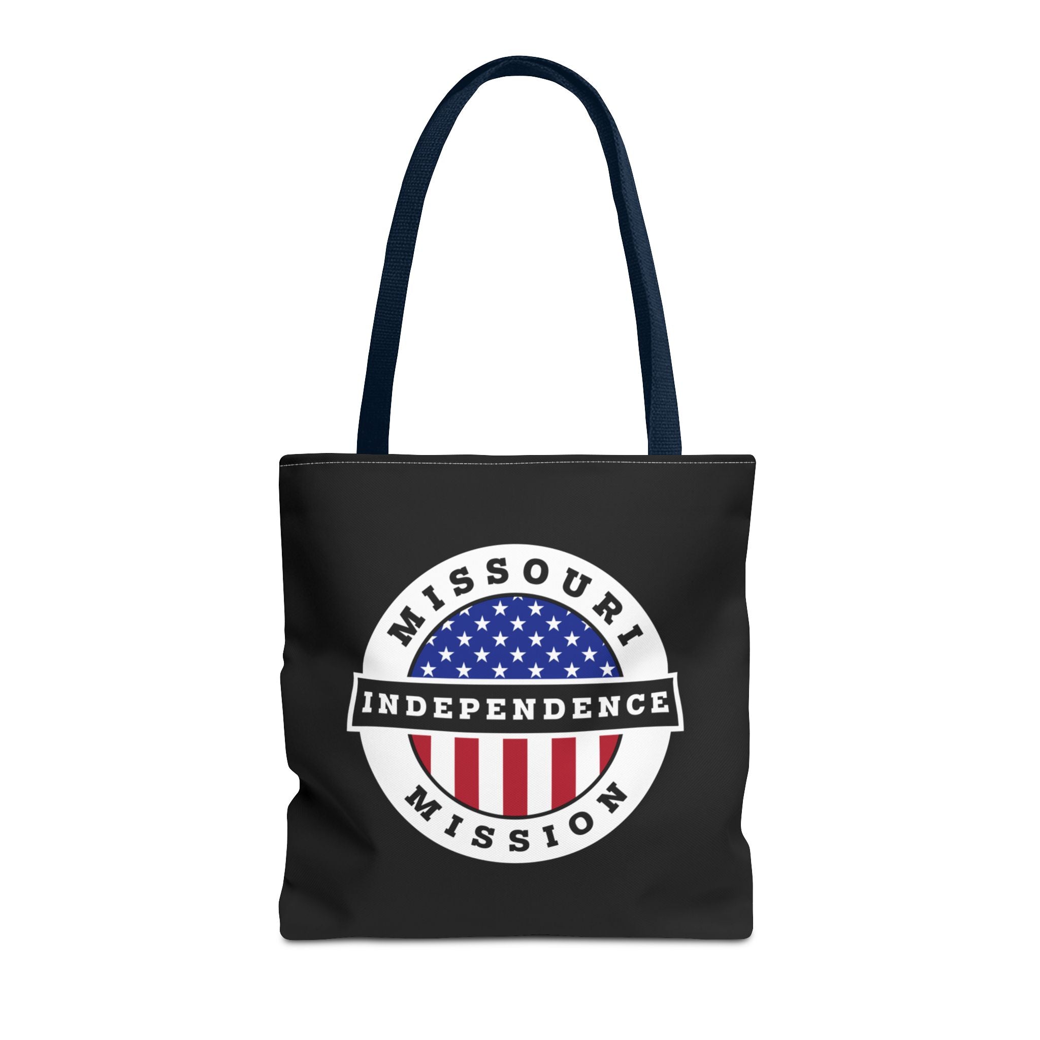 Missouri Independence Mission USA Flag Logo Tote Bag Black - Latter-Day Saint LDS Missionary Gift - Book of Mormon