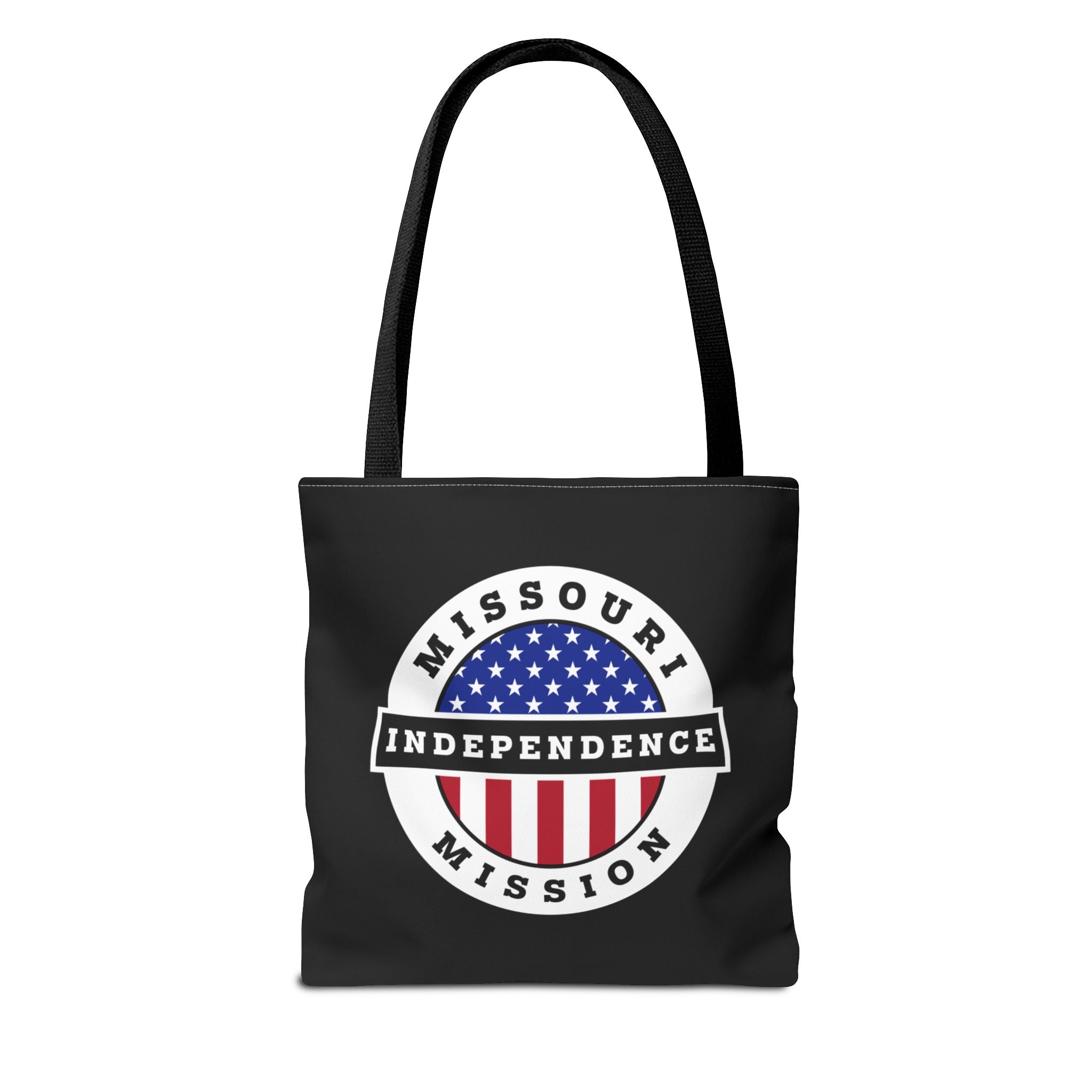 Missouri Independence Mission USA Flag Logo Tote Bag Black - Latter-Day Saint LDS Missionary Gift - Book of Mormon