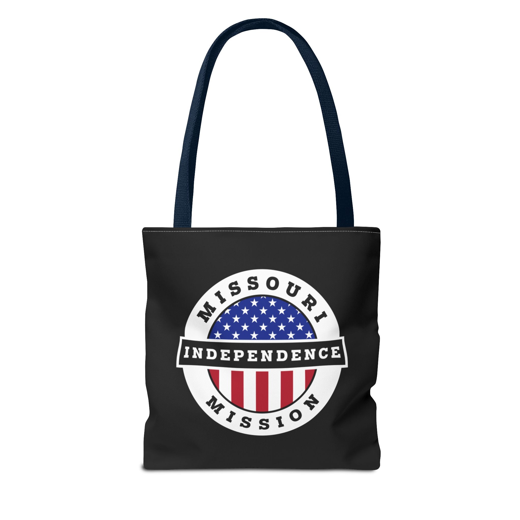 Missouri Independence Mission USA Flag Logo Tote Bag Black - Latter-Day Saint LDS Missionary Gift - Book of Mormon