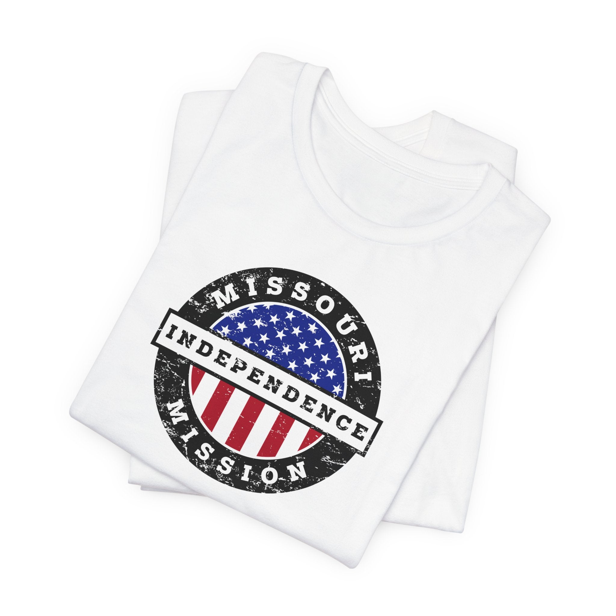 Missouri Independence Mission Vintage Circular USA Flag T-Shirt - Latter-Day Saint LDS Missionary Gift - Book of Mormon