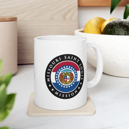Missouri Saint Louis Mission State Flag Logo Ceramic Mug White Name - Mission Wishlist - LDS Missionary Gift Store
