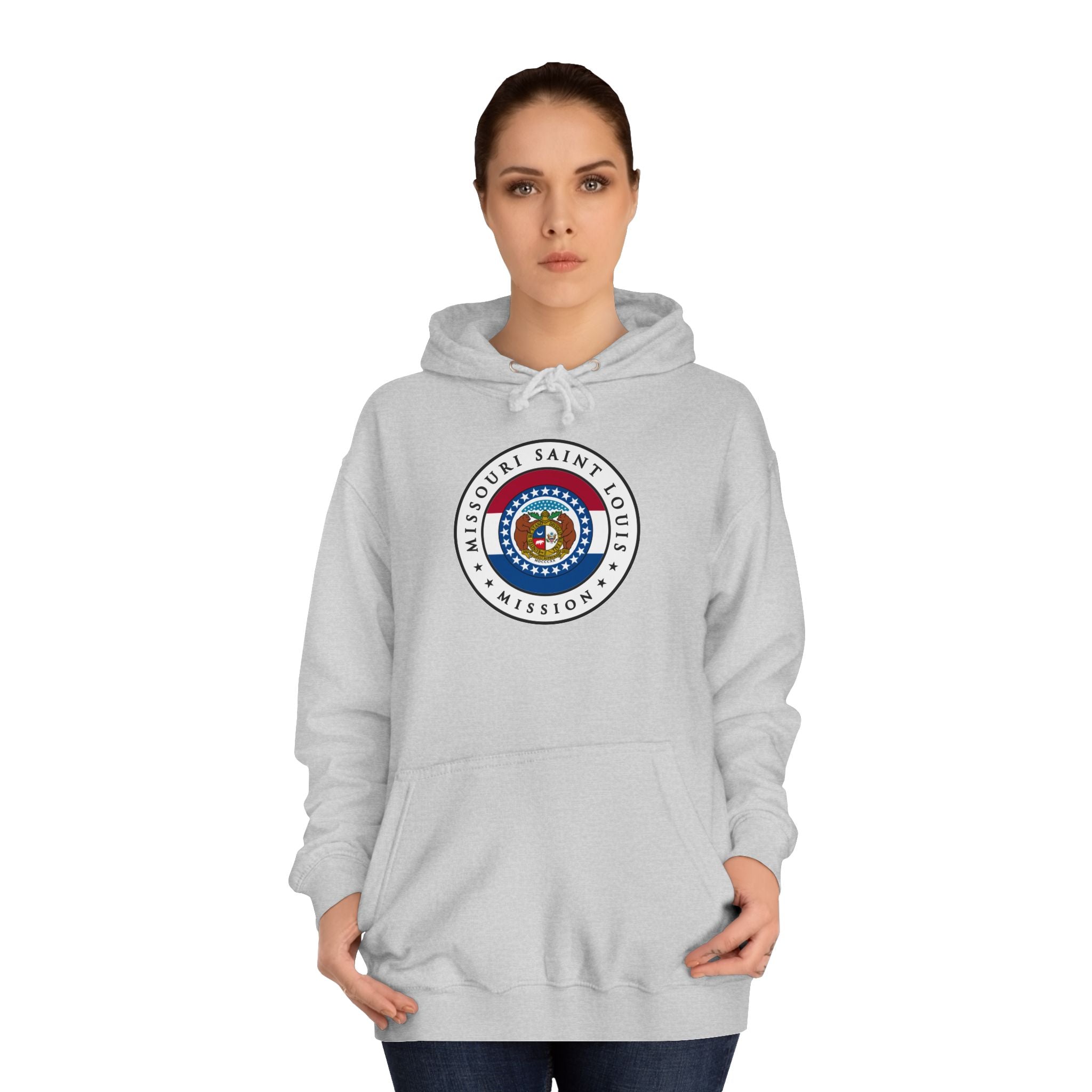 Missouri Saint Louis Mission State Flag Logo (White Border) College Hoodie