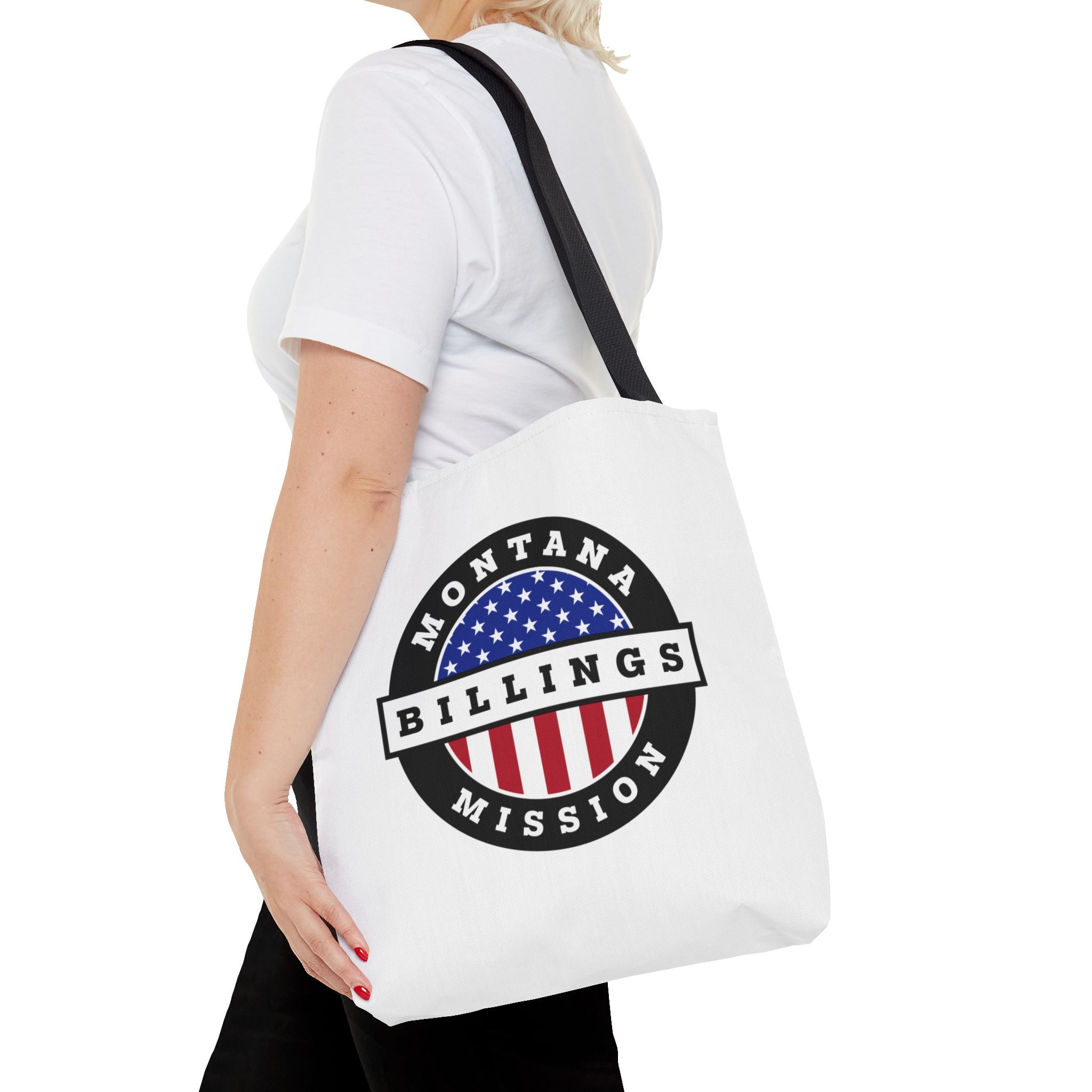 Montana Billings Mission USA Flag Logo Tote Bag White - Latter-Day Saint LDS Missionary Gift - Book of Mormon