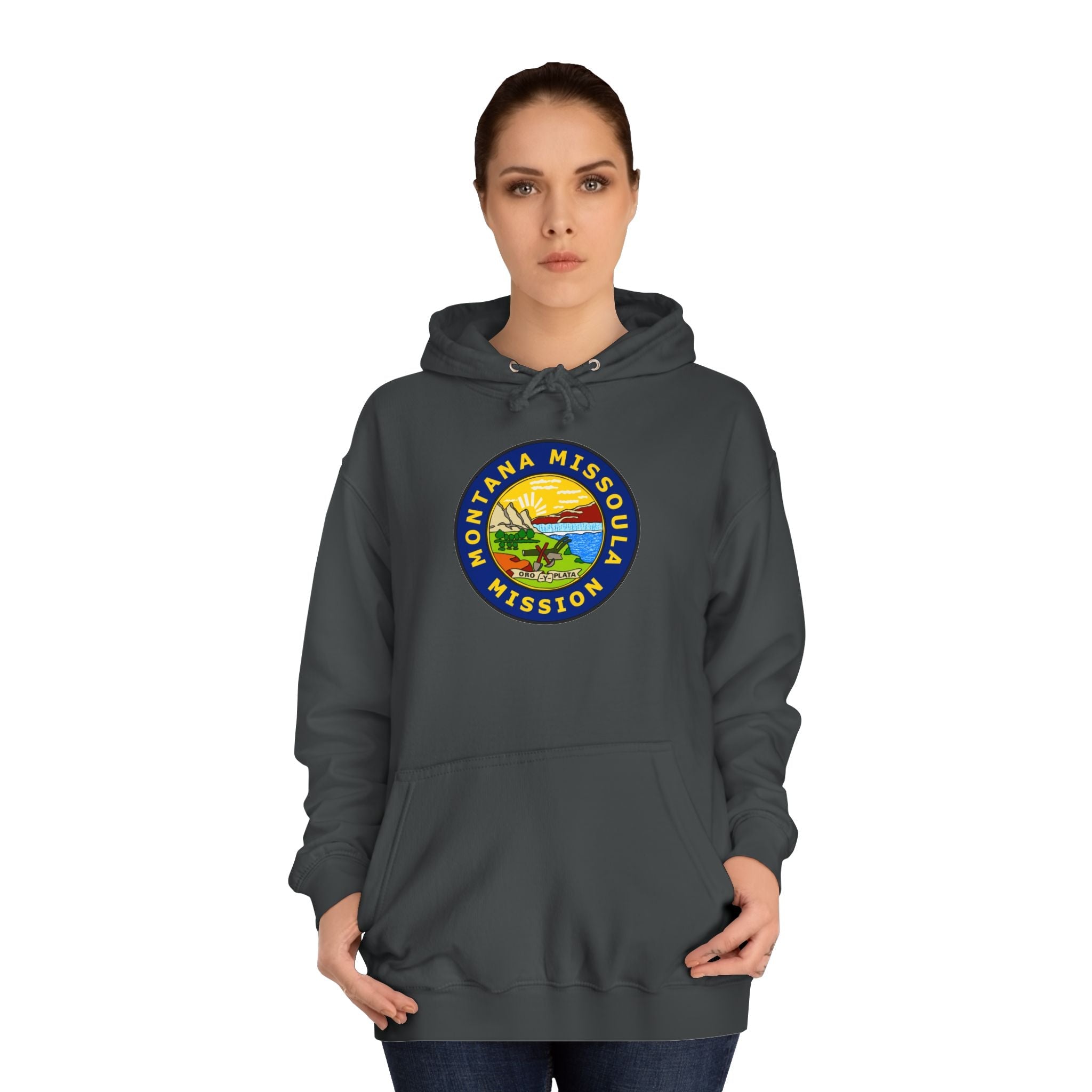 Montana Missoula Mission State Flag Logo (Black Border) College Hoodie