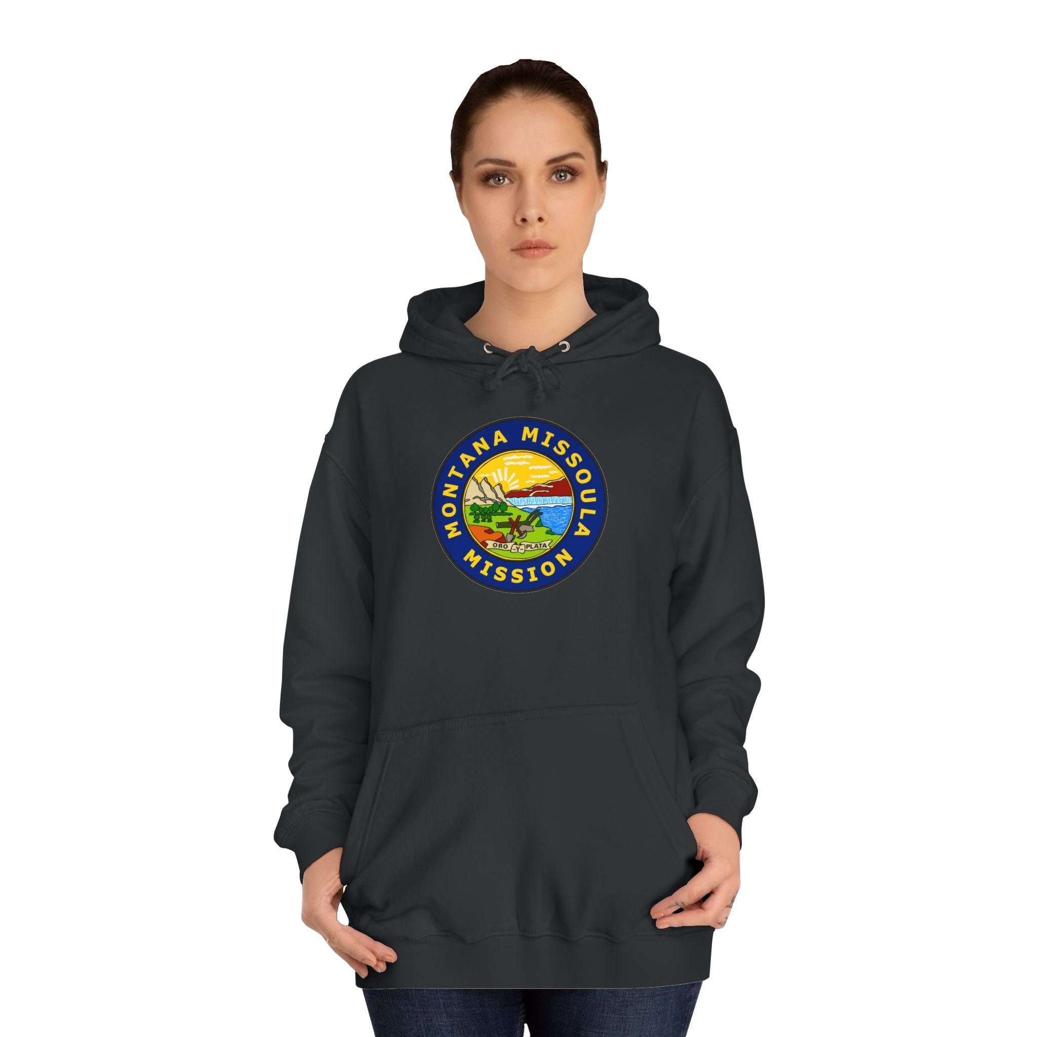 Montana Missoula Mission State Flag Logo (Black Border) College Hoodie