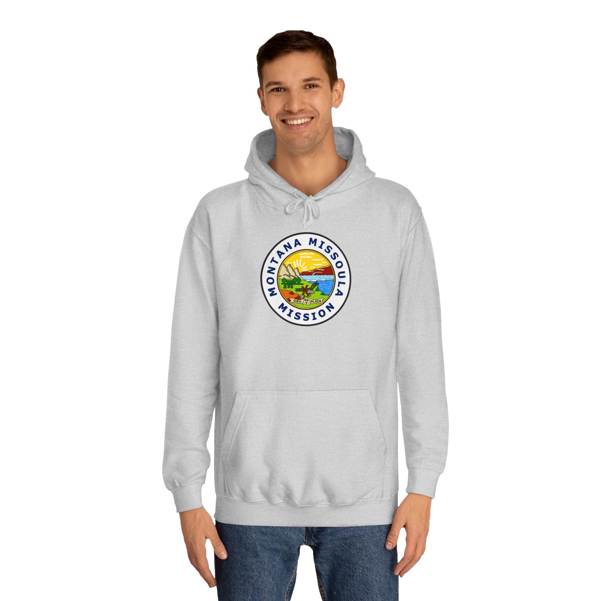 Montana Missoula Mission State Flag Logo (White Border) College Hoodie