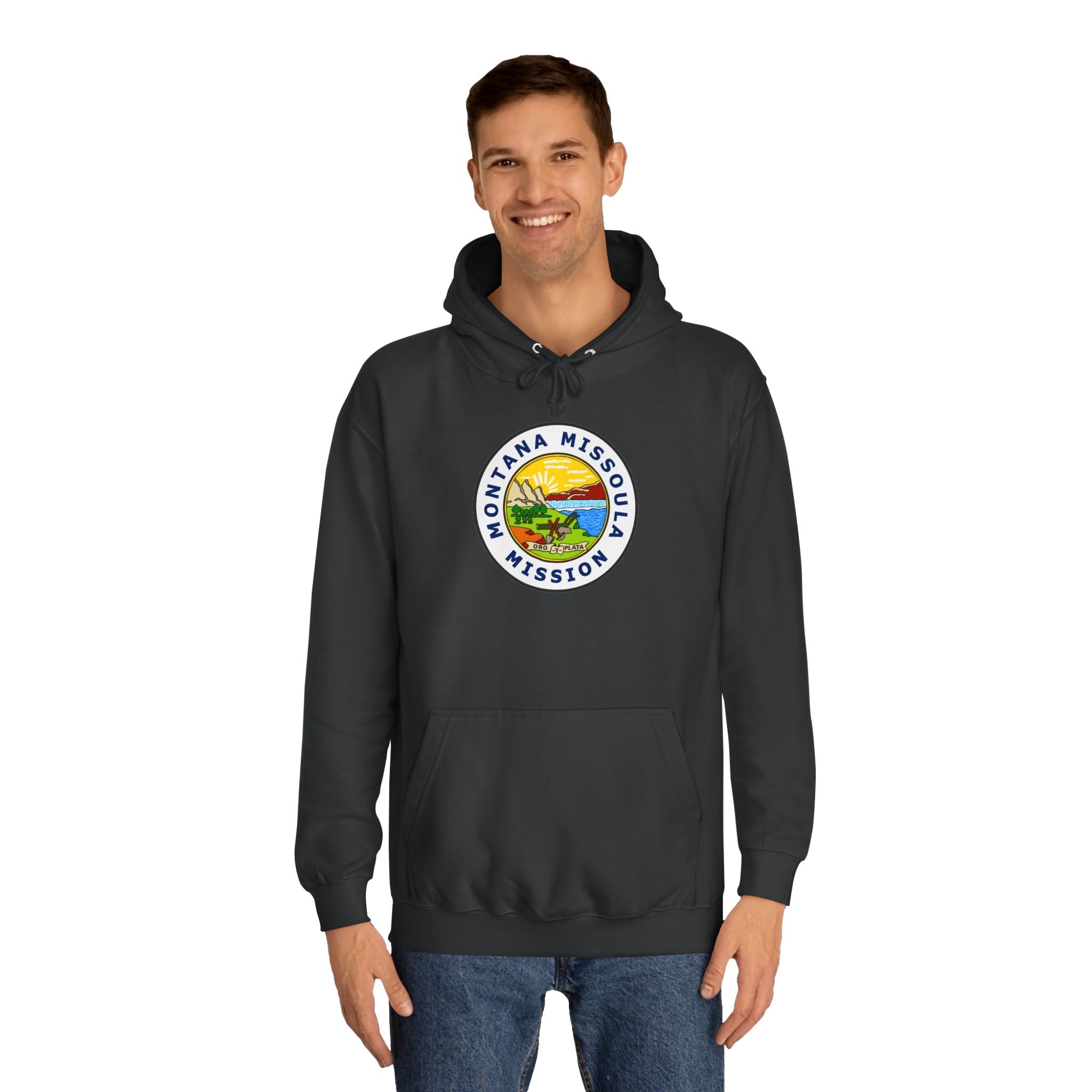 Montana Missoula Mission State Flag Logo (White Border) College Hoodie