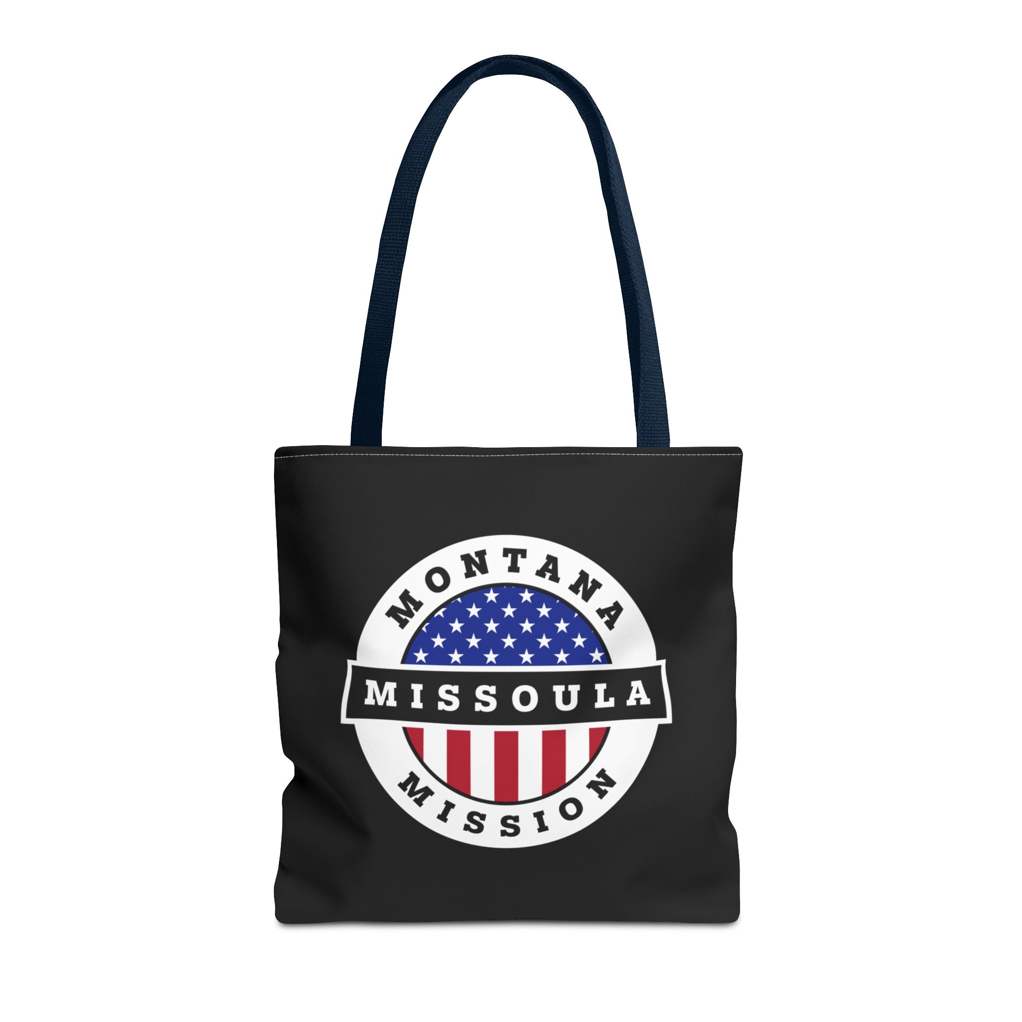 Montana Missoula Mission USA Flag Logo Tote Bag Black - Latter-Day Saint LDS Missionary Gift - Book of Mormon